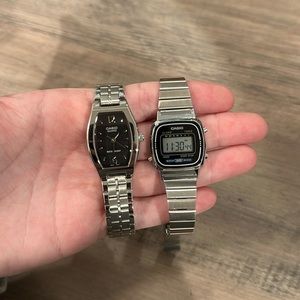 Two silver Casio watches - water resist with working batteries!